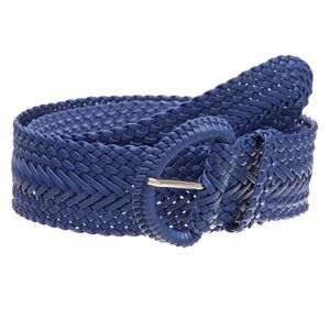 5778 2 Inch Wide Hand Made Soft Metallic Woven Braided Round Belt, Royal Blue